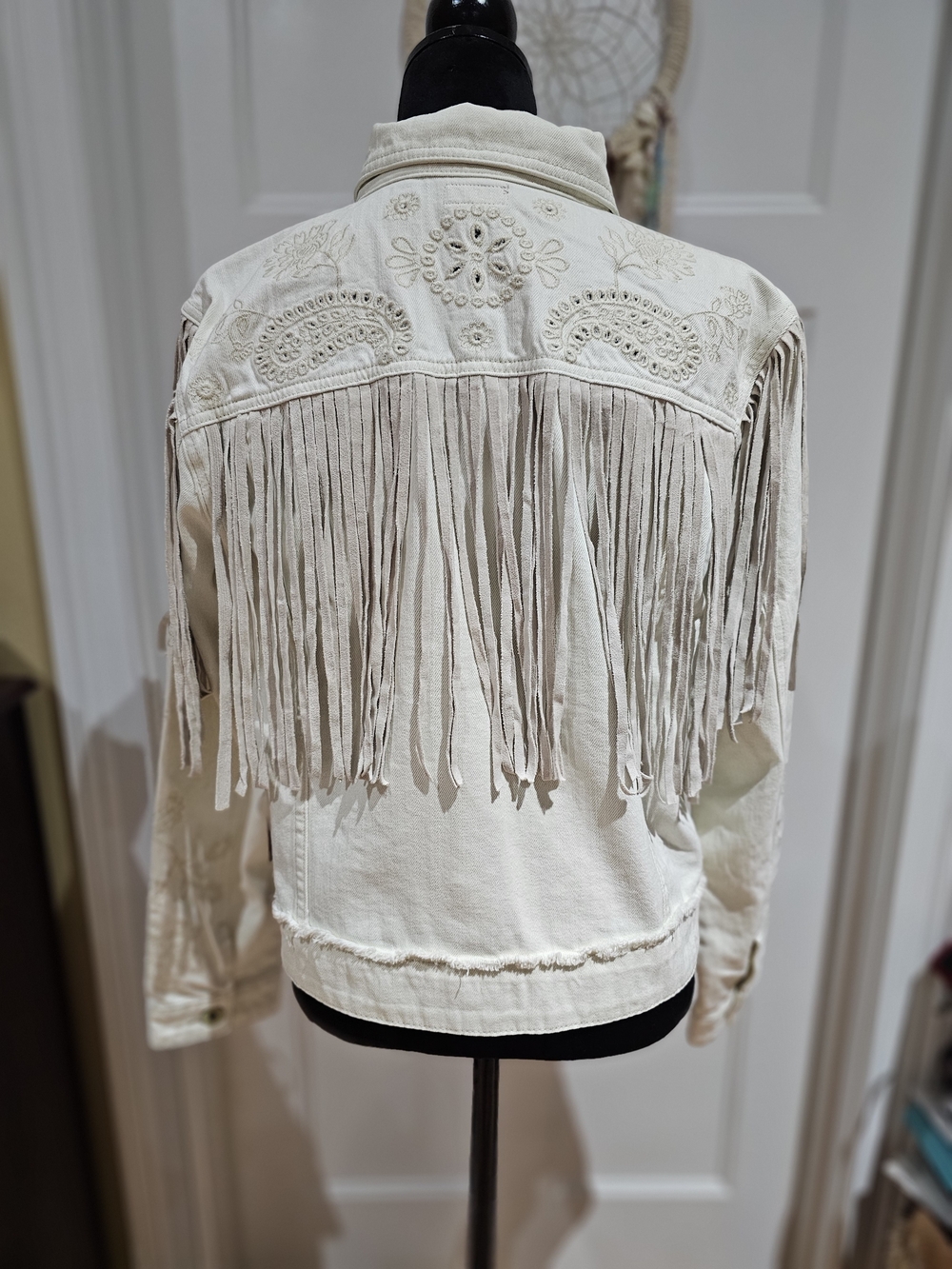 Scully Cream Fringe Embroidered Denim Jacket, NWT - Picture 4 of 9